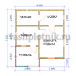 Планировка бани 6 на 7 с террасой